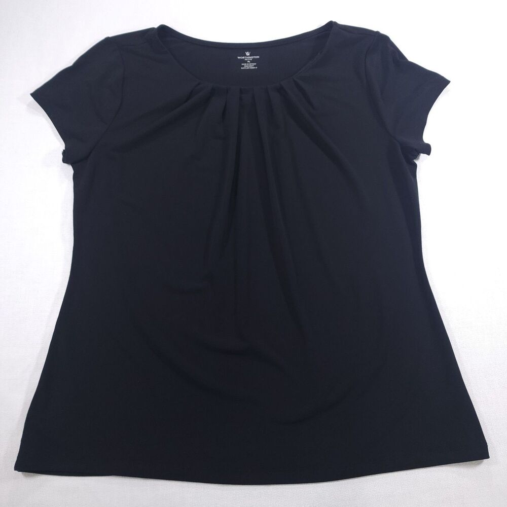Worthington Blouse Size Petite Large Black Polyester Women's Good Condition